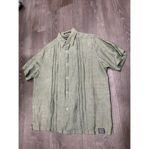 Versace Jeans Couture Mens Green Pleated Short Sleeve Button Down Shirt Italy M